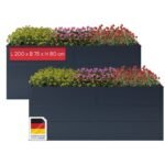 Metall-Hochbeet 2er-Set 200×75×80 cm – Verzinkter Stahl, offene Bodenstruktur, 80 cm Arbeitshöhe, Kräuterbeet & Gemüsebeet, Anthrazit