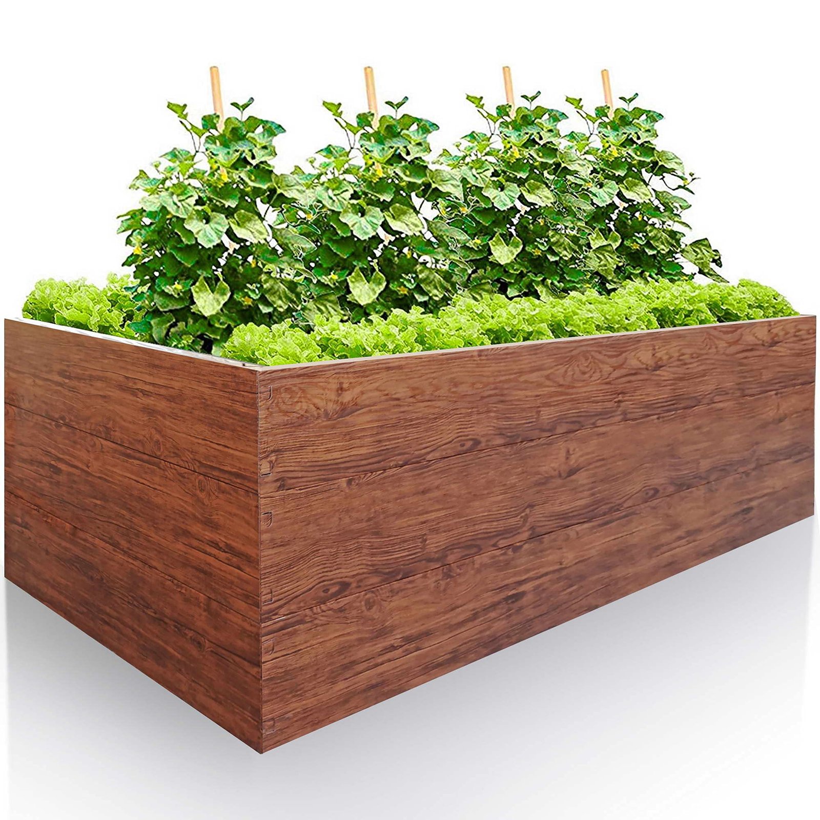 81DyzLUzUhL Metall-Hochbeet 200×100×63 cm – Holzoptik, polymerbeschichteter Stahl, rechteckig, Gartenbeet für Kräuter & Gemüse inkl. Maulwurfnetz – Bild 1