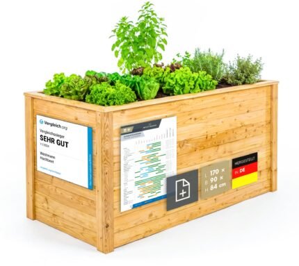 Lärchenholz-Hochbeet 170×90×84 cm – FSC-zertifiziert inkl. Aussaatkalender, Kräuterbeet & Gemüsebeet für Außenbereich, Natur