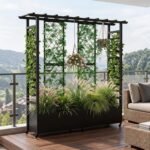 Metall-Hochbeet mit Rankgitter & Hängedach – Mobiler Pflanzkasten auf Rollen für Kletterpflanzen, Garten, Terrasse & Hof