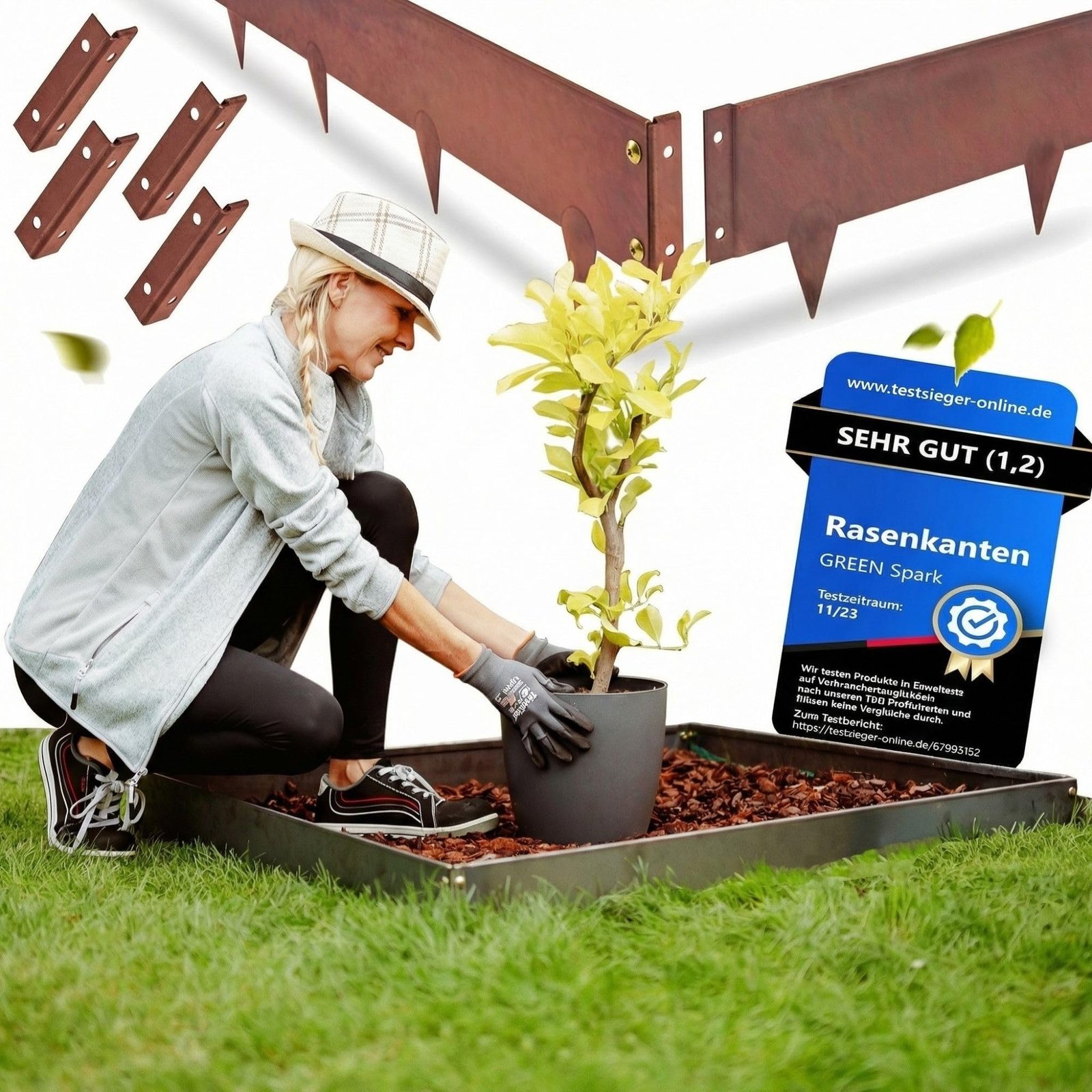 81ktkvRJDfL Cortenstahl-Rasenkante 10 m – Schneckenabweisend mit Berührschutz, 1,5 mm stark, Beeteinfassung für Garten & Beetgestaltung – Bild 1